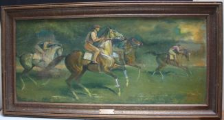 LESLIE SIMMONDS LUFF (XX) British school, 'Exercising Horses at Newmarket', signed lower right,