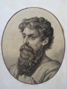 AN EARLY OLD MASTER STYLE OVAL HEAD AND SHOULDER MONOTONE STUDY OF A BEARDED MAN, unsigned,
