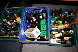 THREE TRAYS OF ASSORTED BEERS WINES SPIRITS AND LIQUEURS, to include Cointreau and Galliano etc, A/