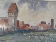 SYKES (XX). British school, impressionist rural riverside village scene, signed lower left,