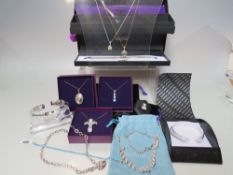 A COLLECTION OF SILVER JEWELLERY ITEMS, to include a gemstone bracelet, five pendant necklaces,