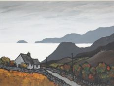 DAVIS BARNES (XX-XXI). Welsh school, mountainous coastal scene with cottage 'On The West Coast',