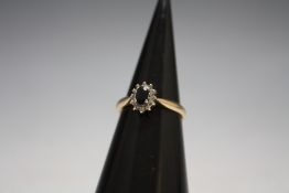 A 9 CARAT GOLD SAPPHIRE AND DIAMOND RING, approx weight 2g, ring size N