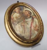 (XVIII-XIX). Oval religious study of two figures, unsigned, watercolour, framed and glazed, 16 x