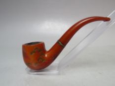 AN ORIENTAL AMBER PIPE WITH CHINOISERIE STYLE DECORATION, L 13 cm