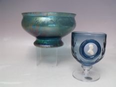 A ROYAL BRIERLEY STUDIO DESIGN IRIDESCENT PEACOCK LUSTRE GLASS BOWL, marked to base, Dia 20 cm, H 12