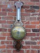 A LARGE LATE 19TH CENTURY ROSEWOOD BAROMETER WITH INLAID MOTHER OF PEARL DECORATION, H 102 cm