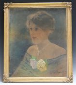 CONTINENTAL SCHOOL. Head and shoulder portrait study of a young woman, indistinctly signed and dated