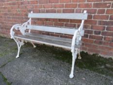 CAST IRON BENCH IN THE COALBROOKDALE STYLE, with ornate floral detail, W 118 cm, H 82 cm, D 60 cm