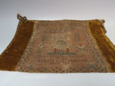 AN EARLY 19TH CENTURY SAMPLER SET WITHIN A PILLOW COVER, 'Ann Featherstone,s Work Aged 13 Years