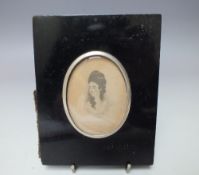 (XVIII-XIX). Miniature portrait study of a young woman, see inscription on white metal plaque verso,