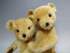 TWO VINTAGE DEANS GOLDEN MOHAIR TEDDY BEARS, both fully jointed, with glass eyes and stitched nose