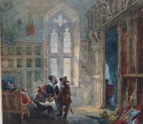 SAMUEL RAYNER (1806-1879). Study of cavaliers around a table in a manor hour interior, signed with