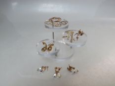 SIX PAIRS OF 9CT GOLD EARRINGS, assorted styles and designs, approx 6.6 g, together with four