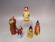 A ROYAL WORCESTER CANDLE SNUFFER 'MANDARIN', H 9.4 cm, together with a selection of four candle