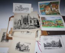 J. A. GREEN. A folder of various sketches of mainly town scenes, signed in plate, watercolours,