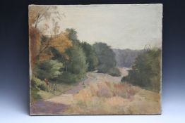 MAURICE FEILD (1905-1988). 'Blackberry Pickers on Hampstead Heath' see verso, signed, dated 1973 and