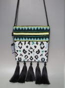 A NEW WITH TAGS BIBA BEADED LEOPARD PATTERN SHOULDER BAG, lining with single pocket, zippered to top