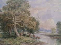 JOHN STEEPLE (1823-1887). Wooded river landscape with cattle watering, signed and dated 1859 lower