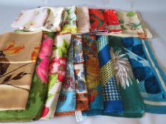 A COLLECTION OF VINTAGE AND RETRO LADIES SCARVES, assorted silk and sheer examples from various