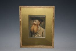 (XIX-XX). Miniature portrait study of a bearded man waving a black hat, signed lower left,