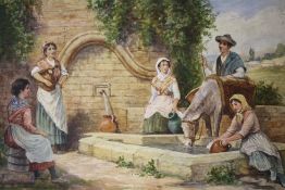 ARTHUR TREVOR HADDON (1854-1941). Continental landscape with figures and mule by a well, signed