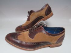 A PAIR OF BARKER TAN SUEDE AND BROWN LEATHER BROGUE STYLE SHOES SIZE 10