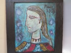 CIRCLE OF PABLO RUIZ PICASSO (1881-1973). Abstract head and shoulder figure study, bears signature