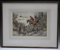 HENRY WILKINSON (XX) BRITISH SCHOOL. Hunting scene with rider taking a fence, signed in pencil lower
