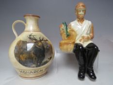 VINTAGE 1969 BALLANTINES LIQUOR PORCELAIN DECANTER IN THE FORM OF A SEATED FISHERMAN, together