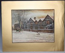 HERBERT ST. JOHN JONES. Winter street scene 'Church and Mansion, Nantwich 1877', signed lower