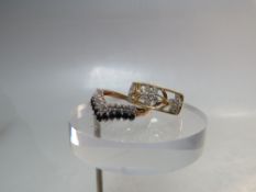 TWO HALLMARKED 9CT GOLD LADIES DRESS RINGS, comprising a wishbone sapphire and diamond chip ring -