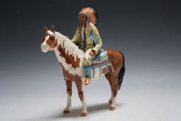 A BESWICK MOUNTED INDIAN ON SKEWBALD HORSE, model 1391, H 21 cm