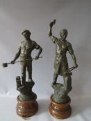 A PAIR OF LATE 19TH / EARLY 20TH CENTURY FRENCH 'INDUSTRIAL' SPELTER FIGURES - LE FORGERON & LE