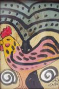 (XX). Eastern school, modernist study of a cockerel, signed lower right, mixed media on paper,