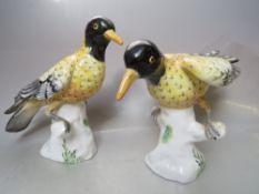 A PAIR OF CROWN STAFFORDSHIRE MODELS OF INDIAN ICTERUS BIRDS DESIGNED BY M DOUBELL MILLER, green