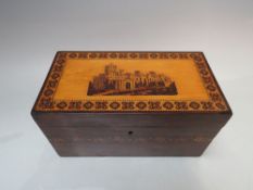 A TUNBRIDGEWARE TEA CADDY, W 21.5 cm