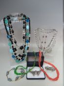 A SELECTION OF VINTAGE COSTUME JEWELLERY, comprising a selection of glass bead and diamante