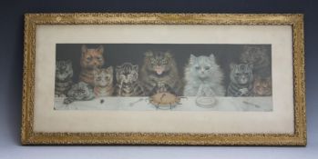 AFTER LOUIS WAIN (1860 - 1939). A vintage study of ten cats at a dining table saying grace, signed