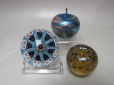 A STRATHEARN MILLEFIORI AND LATTICINO NINE CANE GLASS PAPERWEIGHT, original label to base, Dia. 7.