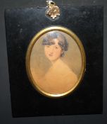 (XIX). an oval portrait miniature study of a young lady, unsigned, watercolour on paper, framed