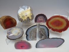 A PAIR OF CARVED AND POLISHED AGATE BOOKENDS, H 13.5 cm, together with a selection of geological