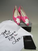 A NEW & BOXED PAIR OF LULU GUINNESS DESIGNER CAMEO GIRL SHOES IN PEONY SIZE 38, complete with dust