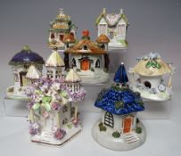 FIVE LATE 19TH / EARLY 20TH STAFFORDSHIRE COTTAGE PASTILLE BURNERS, together with two other pastille