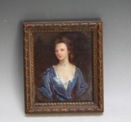 (XIX). Half length portrait study of a young woman in a blue dress, unsigned, watercolour and