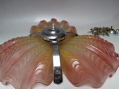 A 1930s ART DECO GLASS CLAM SHELL CEILING LIGHT / CHANDELIER