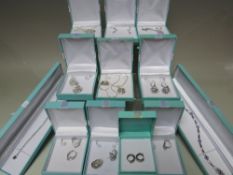 A COLLECTION OF MAINLY QVC DIAMONIQUE SILVER AND CUBIC ZIRCONIA JEWELLERY ITEMS, comprising seven