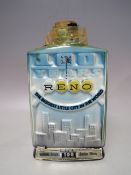 A VINTAGE CERAMIC 'RENO THE BIGGEST LITTLE CITY IN THE WORLD' DECANTER OF BEAM 100 MONTHS OLD