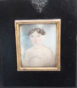 (XIX). Portrait miniature on ivory, study of a young woman, unsigned, framed and glazed, frame