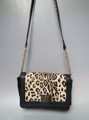 A VINTAGE BIBA BLACK LEATHER / SUEDE AND LEOPARD PRINT CROSS BODY BAG, lining with typical Biba logo
